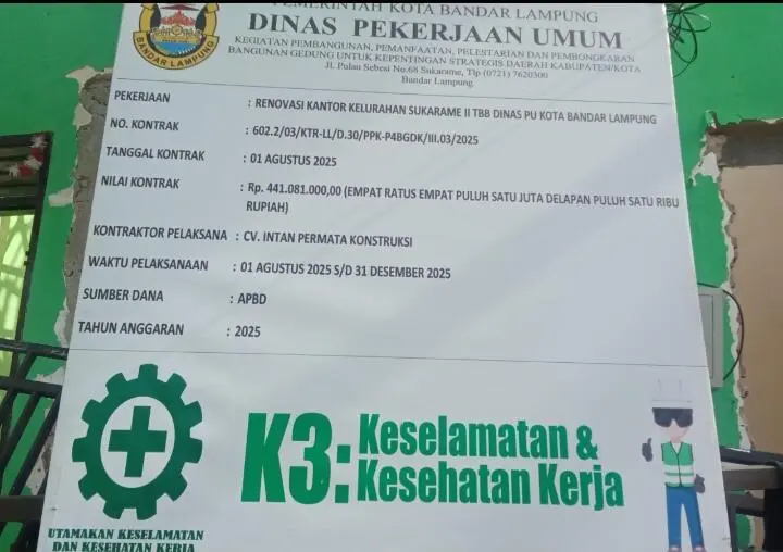 Renovasi Kantor Kelurahan Sukarame II Disorot, Diduga Tak Sesuai Spesifikasi