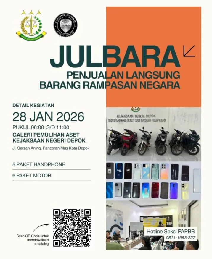 Kejari Depok Jual Barang Rampasan Negara, Masyarakat Diajak Awasi Pemulihan Aset