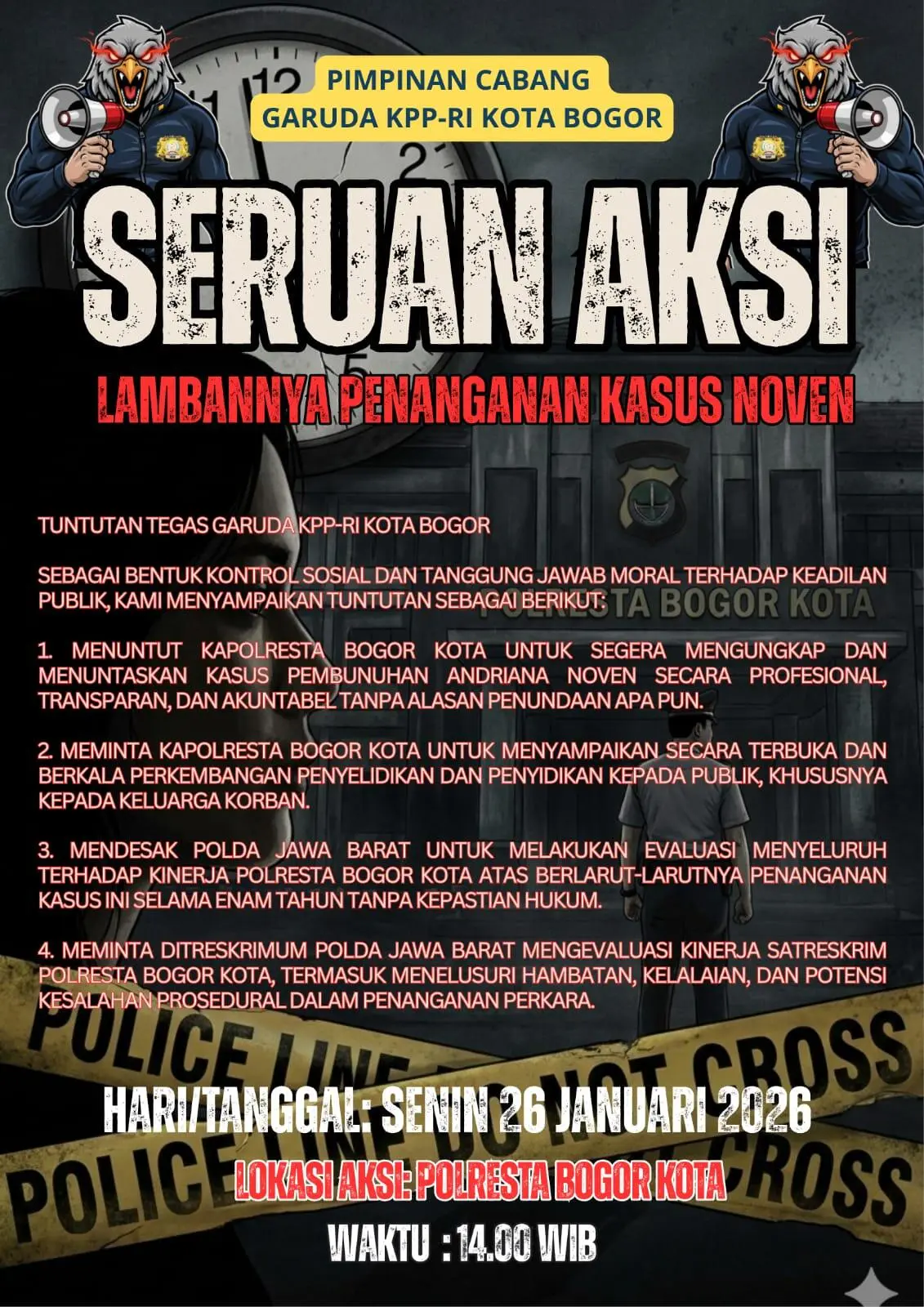 Tuntut Keadilan Noven, Garuda KPP-RI Kota Bogor Siap Turun ke Jalan