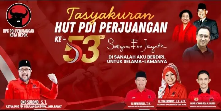 HUT ke-53, PDI Perjuangan Depok Tegaskan Satyam Eva Jayate sebagai Jalan Perjuangan Rakyat Depok,
