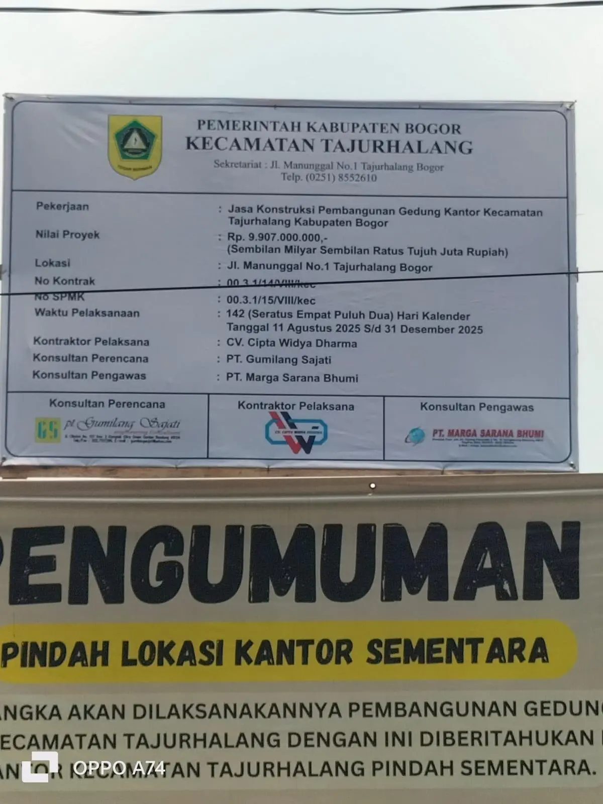 Camat Tajurhalang Janji Akan Tindaklanjuti Dugaan Ketidaksesuaian Teknis Pembangunan Kantor Kecamatan