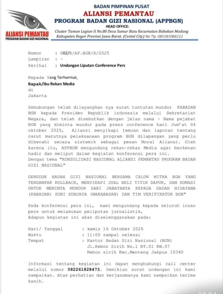 Ricuh Gizi Nasional: APPBGAN Ancam Geruduk BGN Terkait Dugaan Manipulasi