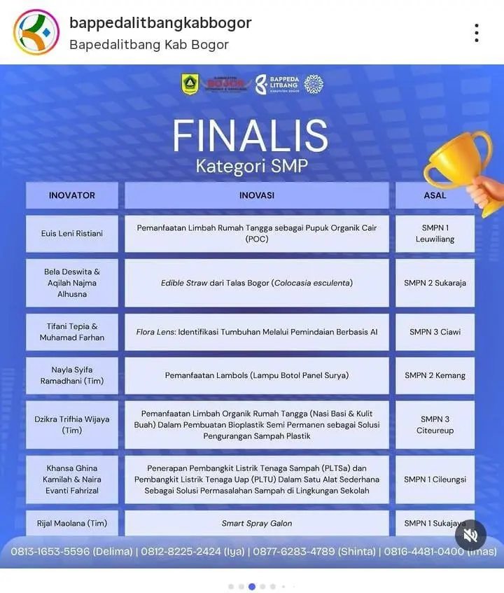 SMPN 1 Sukajaya Melaju ke Final Gelar Inovasi Daerah 2025 dengan Gagasan Energi Ramah Lingkungan