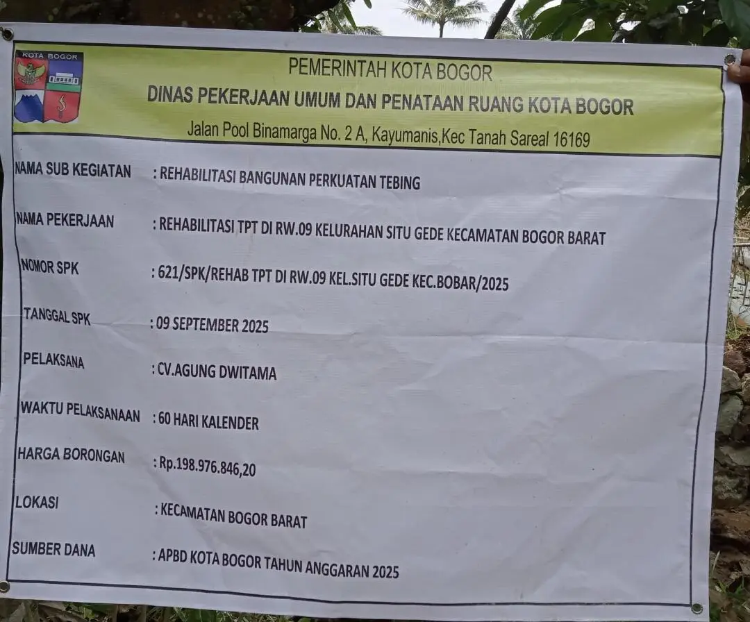 Proyek Perkuatan Tebing Rp198,9 Juta di Bogor Disorot, Tak Ada Konsultan Tercantum