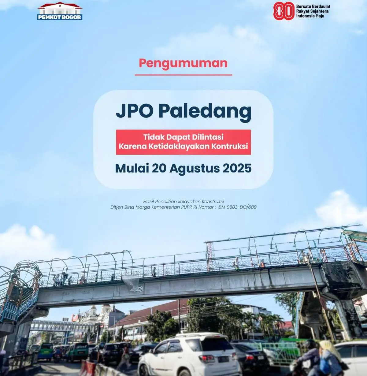 JPO Paledang Bogor Ditutup Mulai 20 Agustus, Pemkot: Demi Keselamatan Warga
