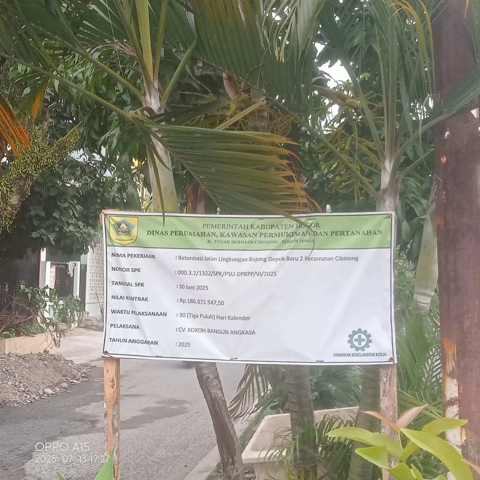 Proyek Jalan Rp186 Juta di Sukahati Tanpa Konsultan Pengawas, Diduga Langgar Regulasi