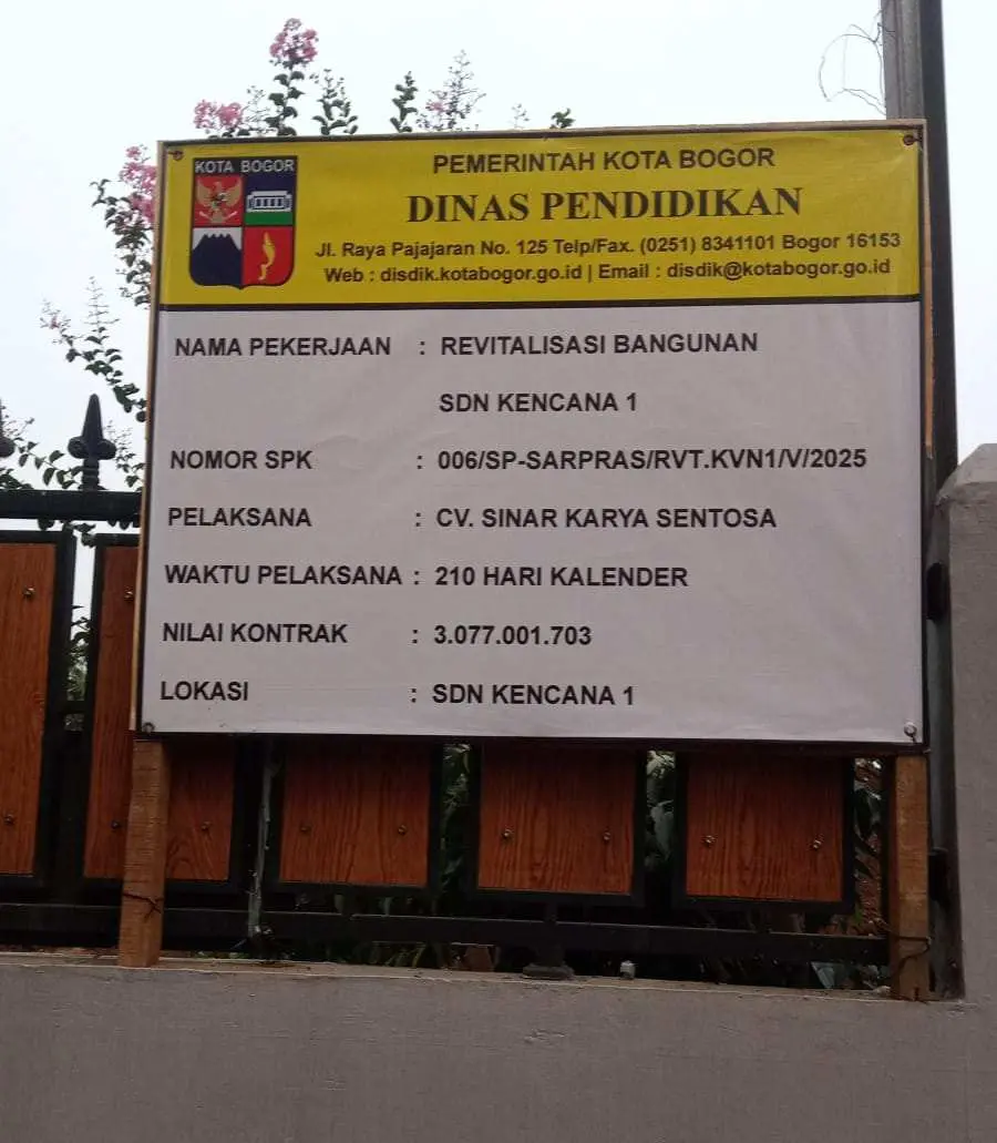 Revitalisasi SDN Kencana 1 Bogor Tanpa Konsultan, Publik Pertanyakan Transparansi Proyek Rp3 Miliar