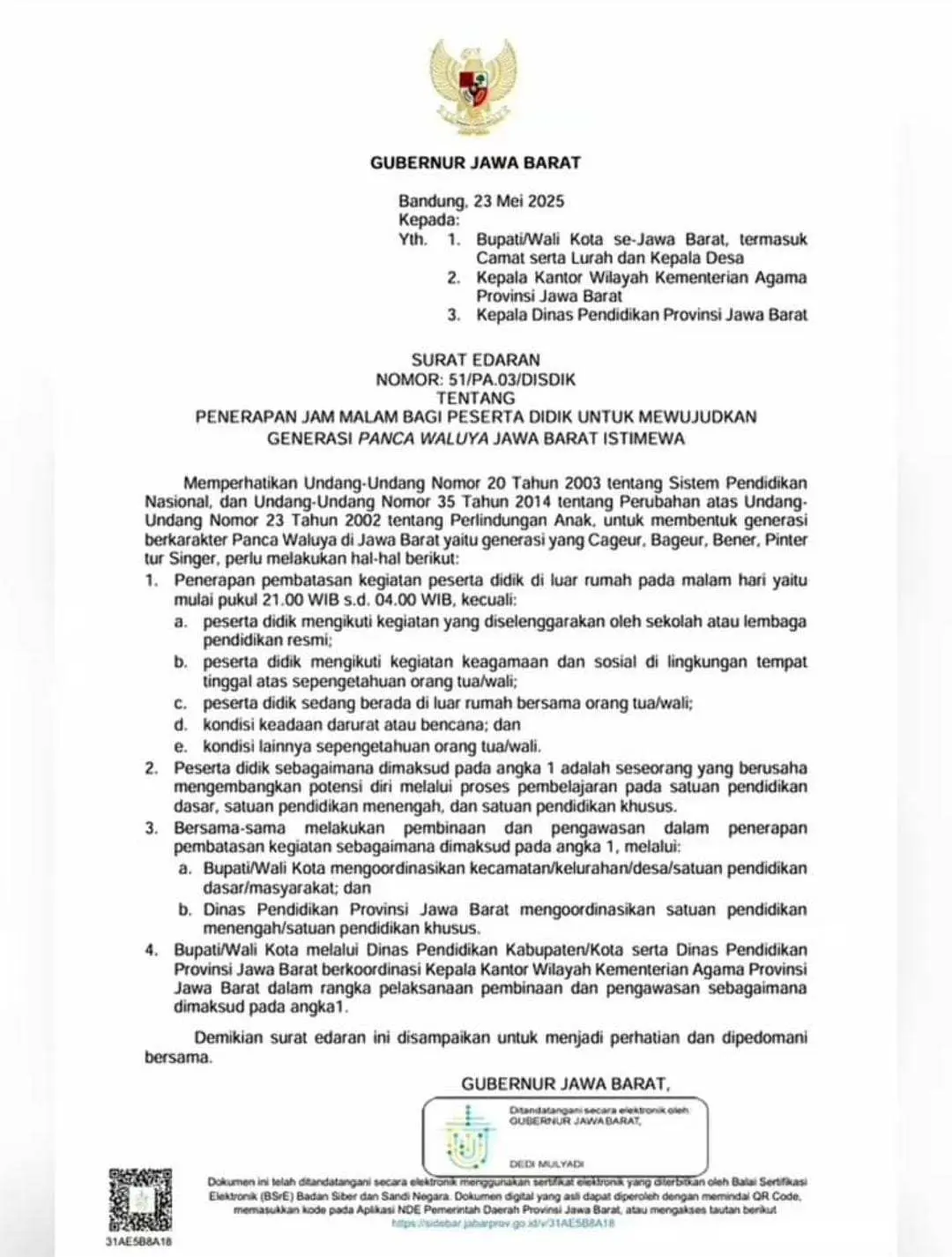 Jawa Barat Terapkan Jam Malam Pelajar, Ini Alasan dan Pengecualiannya