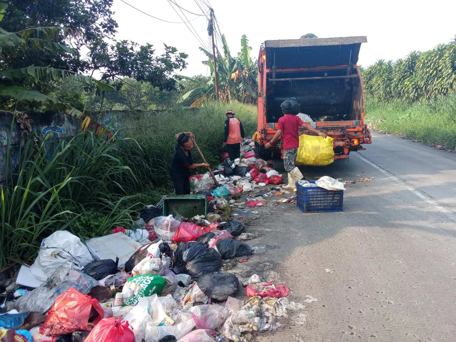 UPT Kebersihan Wilayah V Parung Bersihkan Tumpukan Sampah Liar di Jalan Pasar Ciseeng-Jampang