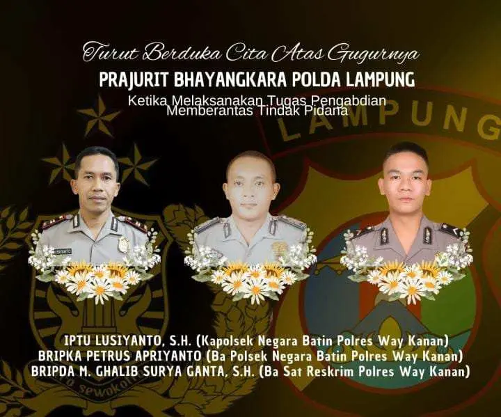 Tiga Anggota Polisi Polres Way Kanan Gugur Saat Melakukan Penggerebekan Judi Sabung Ayam