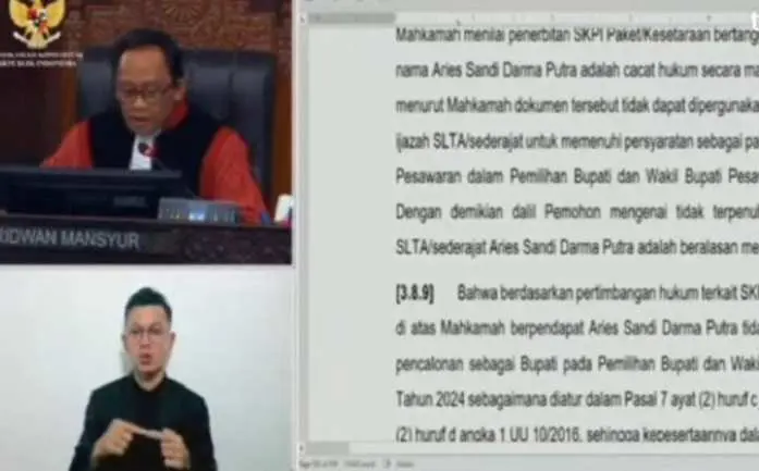 MK Gugurkan Kemenangan Aries Sandi Darma Putra di Pilkada 2024, Ini Penyebabnya