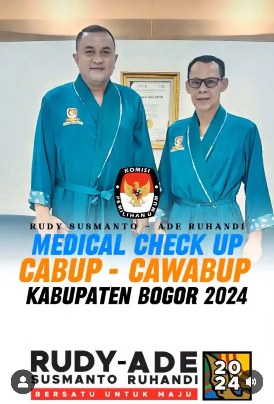 Lengkapi Syarat di KPU, Cabup dan Cawabup Bogor, Rudy Susmanto -Jaro Ade Lakukan Pemeriksaan Kesehatan