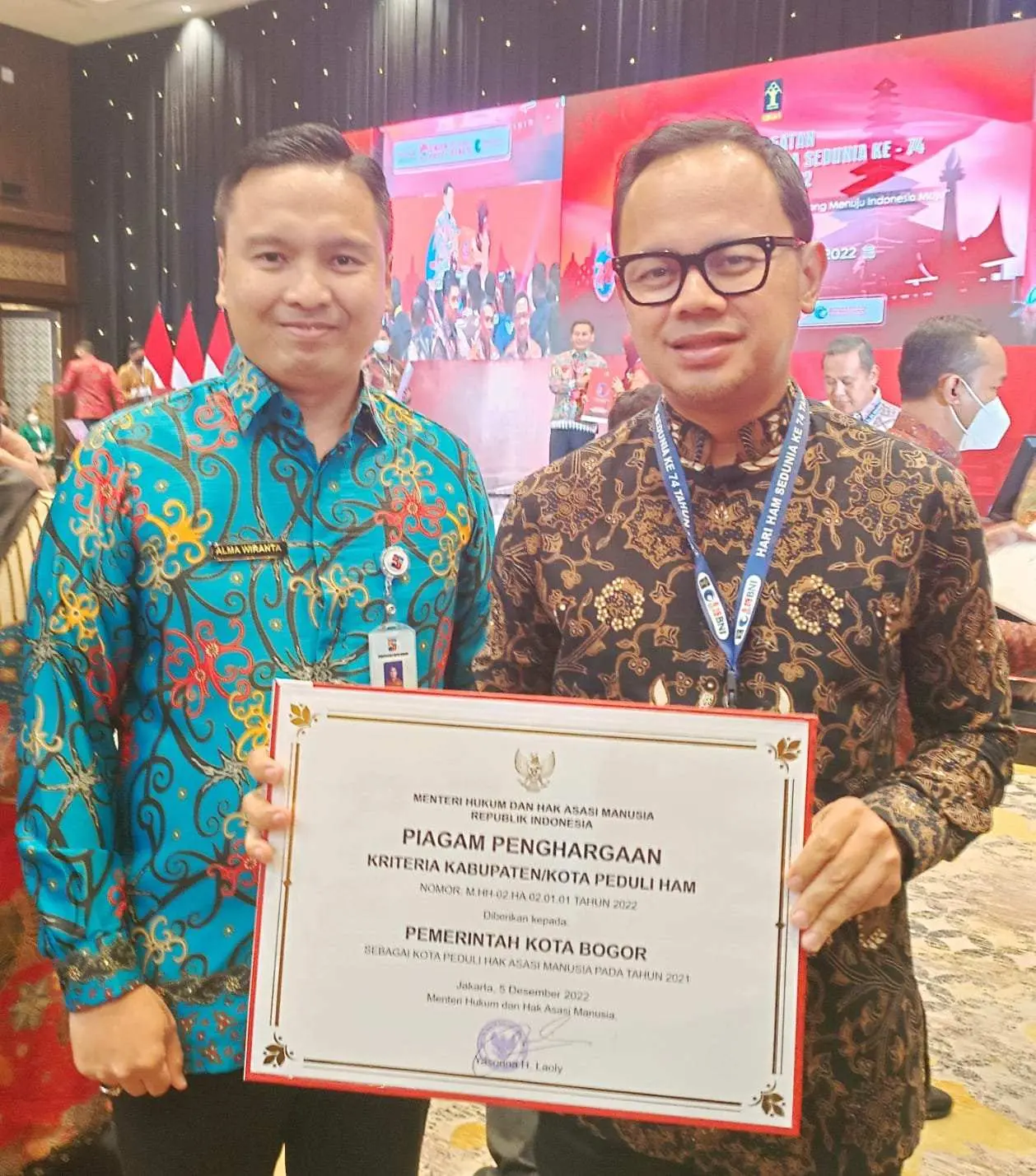 Keren, Kota Bogor Terima Penghargaan Kota Peduli HAM