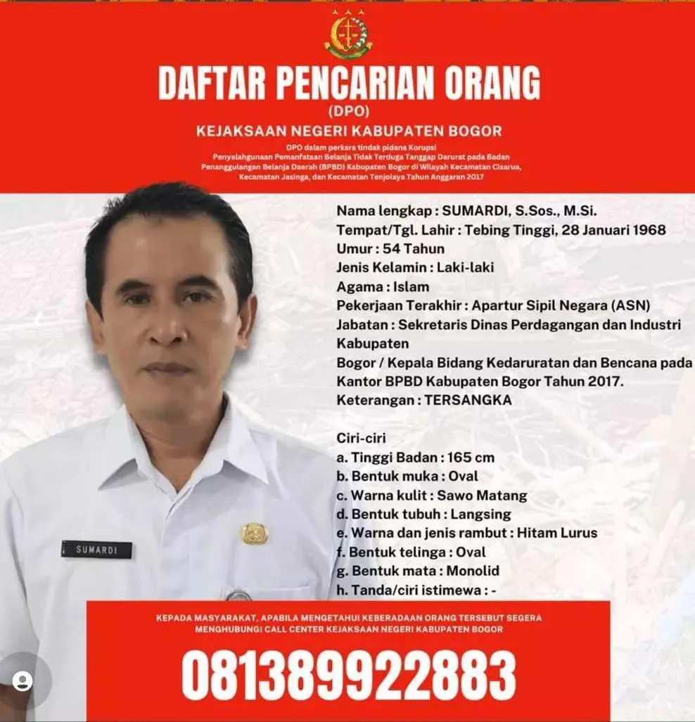 Buronan Tersangka Dugaan Kasus Korupsi Dana Bantuan Bencana Alam Pemkab Bogor Akhirnya Menyerahkan Diri