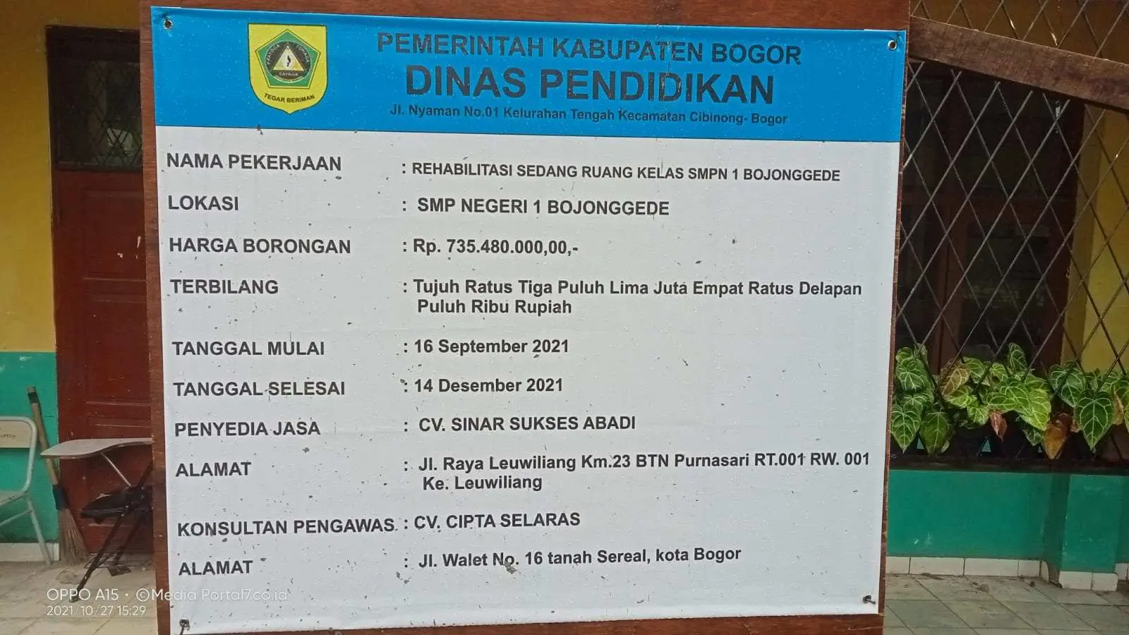 Proyek Rehabilitasi Gedung SMP Negeri 01 Bojonggede, Yono: Konsultan Pengawas Tak Mungkin Awasi Setiap Hari