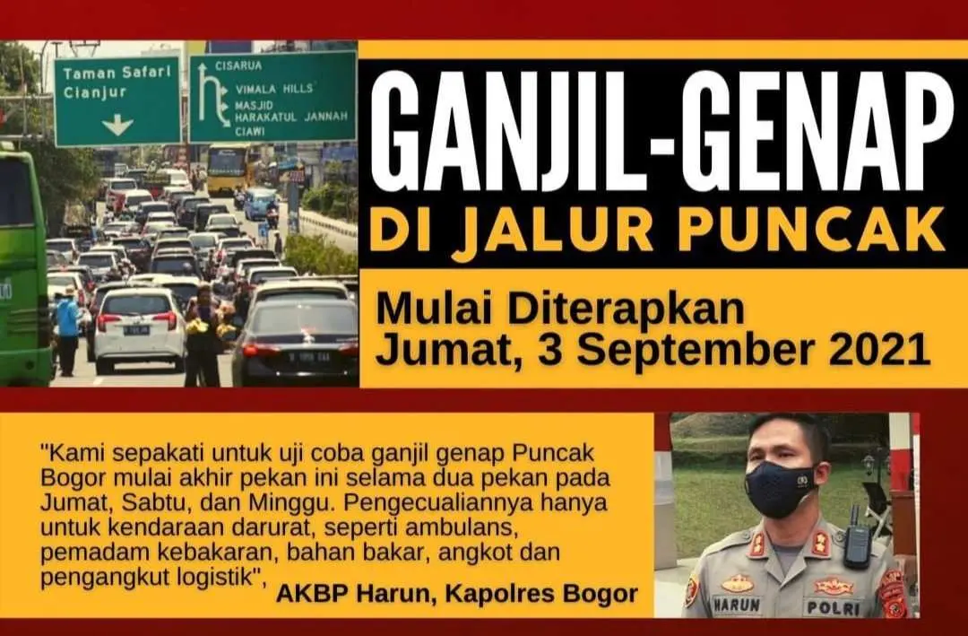 Ganjil Genap di Jalur Puncak Segera Diberlakukan Ini Jadwalnya