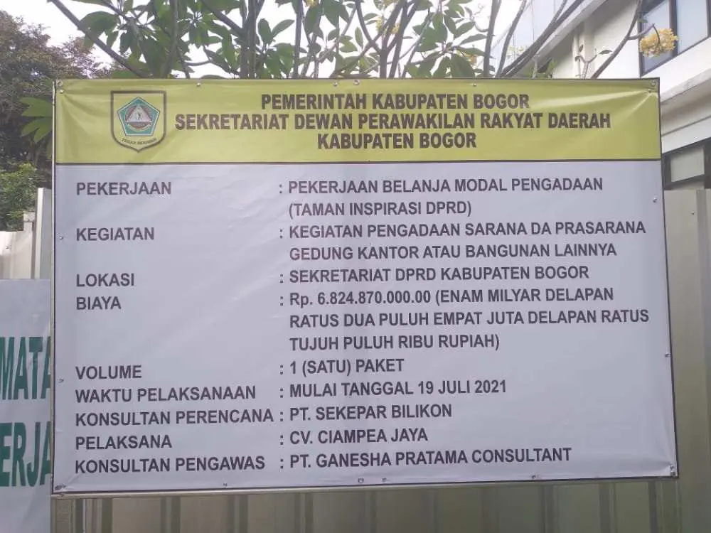 Proyek Senilai Rp 6,8 M di DPRD Kabupaten Bogor Diduga Dikerjakan Asal