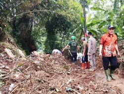 Tebing Longsor di Desa Teluk Pinang, Akses Jalan Lingkungan Nyaris Putus